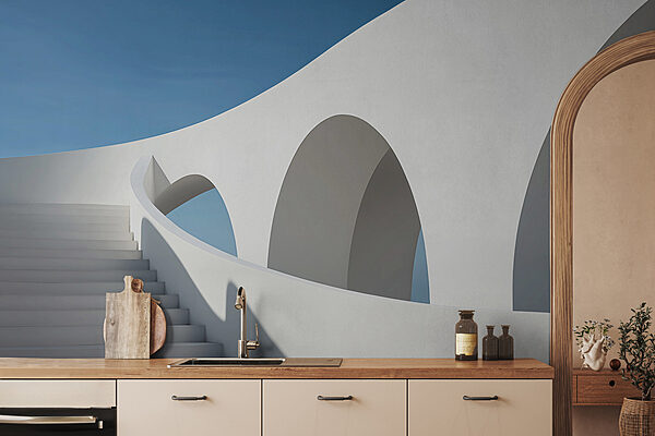 White staircase with arches White staircase with arches