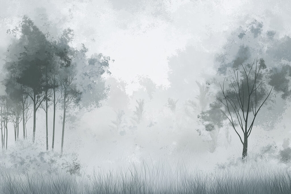 Foggy forest with trees Foggy forest with trees