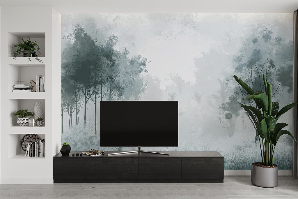 Foggy forest with trees Foggy forest with trees