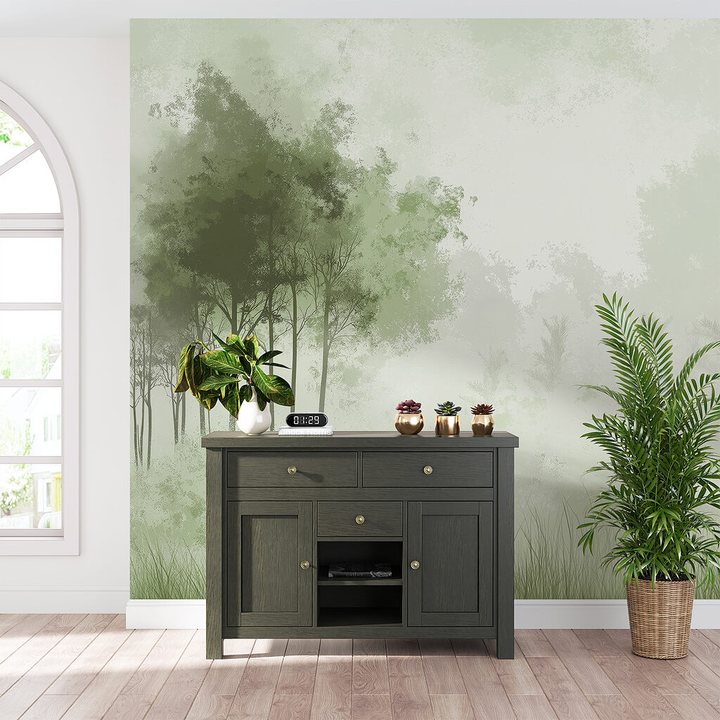 Foggy forest with trees