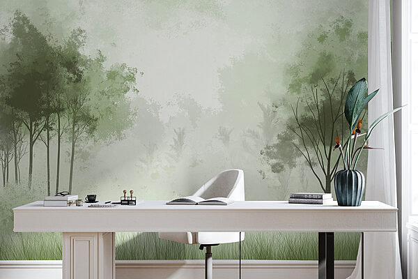 Foggy forest with trees