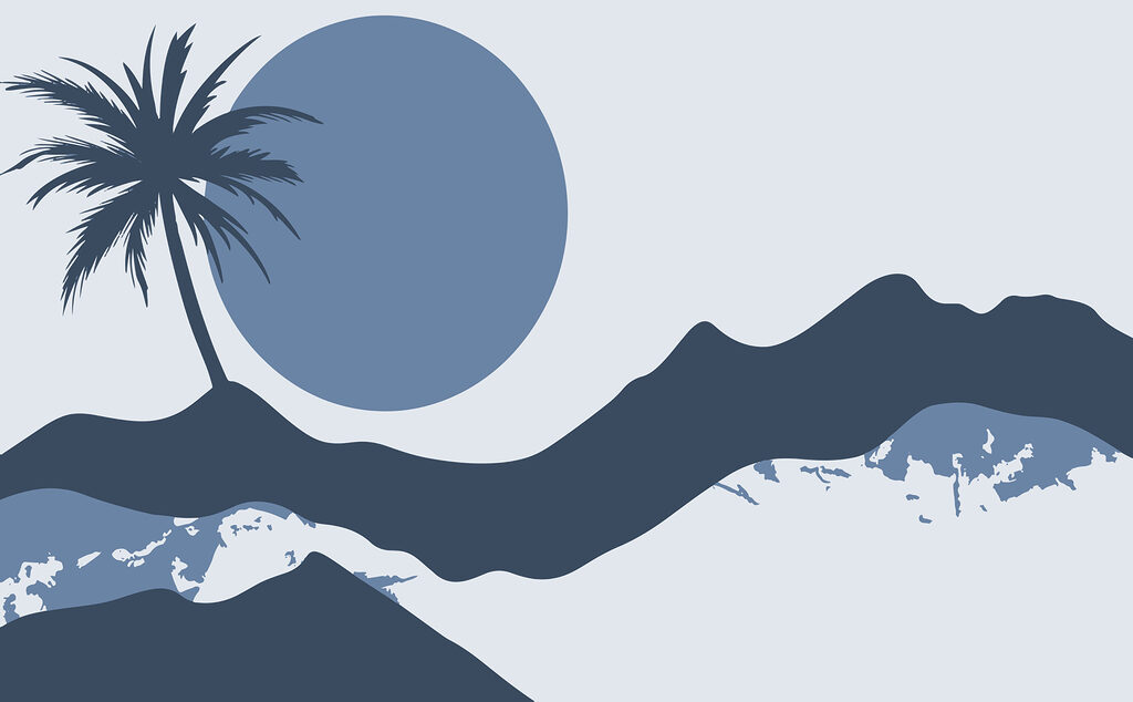 Silhouette of a palm tree and a moon Silhouette of a palm tree and a moon