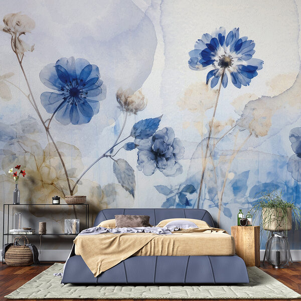Wall murals Blue and white flowers (SKU: w08270) Wall murals Wall murals Blue and white flowers (SKU: w08270)