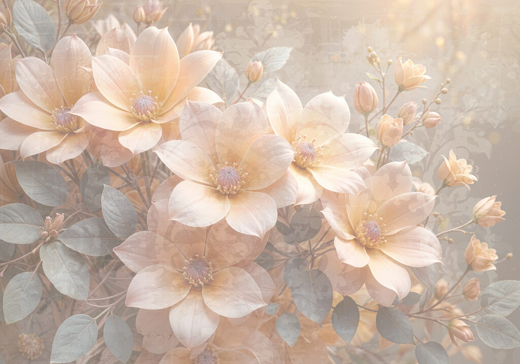Group of flowers with leaves Group of flowers with leaves