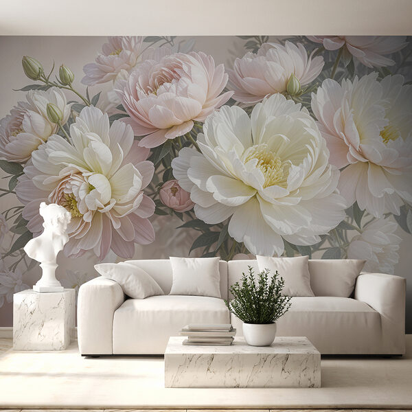 Wall murals Group of white and pink flowers (SKU: w08276)