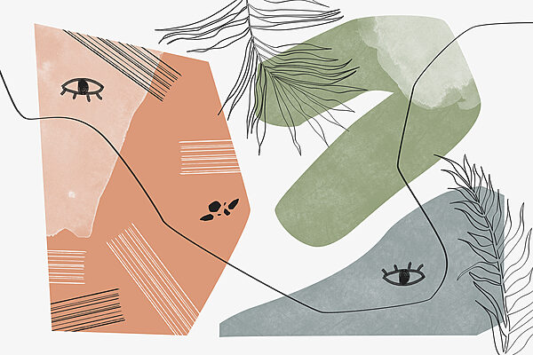 Drawing of a woman with eyes and a palm leaf Drawing of a woman with eyes and a palm leaf