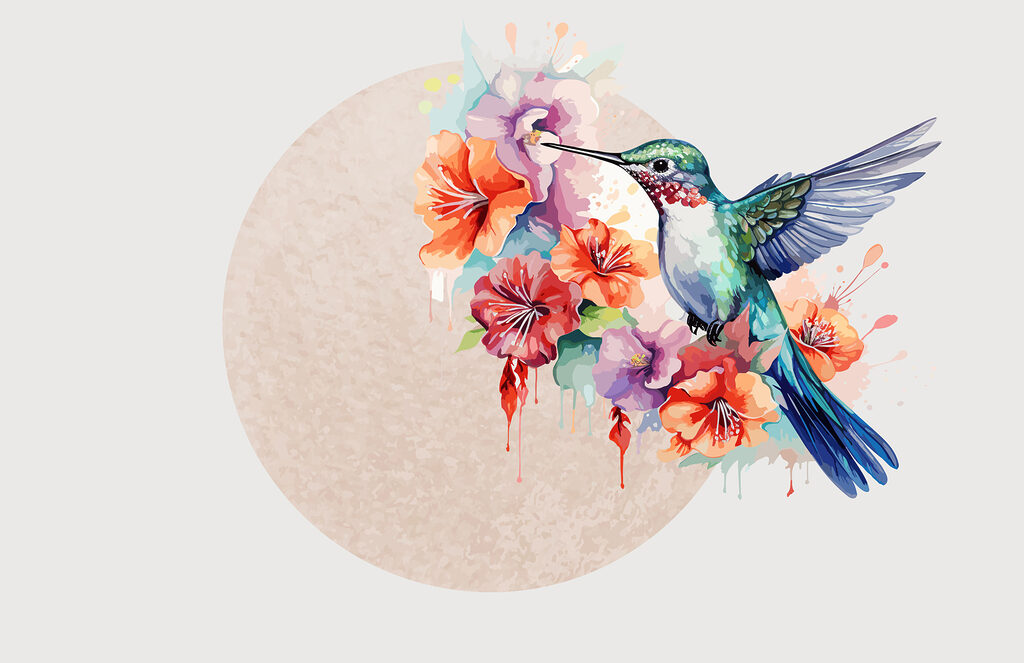 Hummingbird flying over flowers Hummingbird flying over flowers