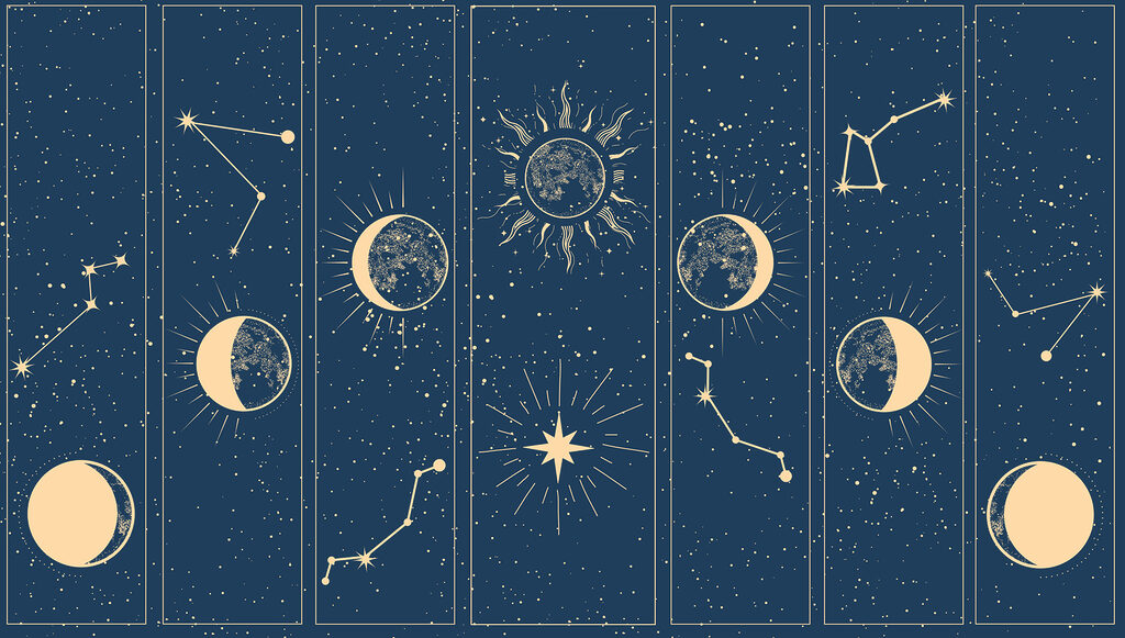 Group of images of the sun and moon Group of images of the sun and moon