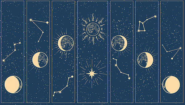 Group of images of the sun and moon Group of images of the sun and moon