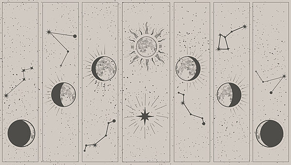 Group of images of the sun and moon Group of images of the sun and moon