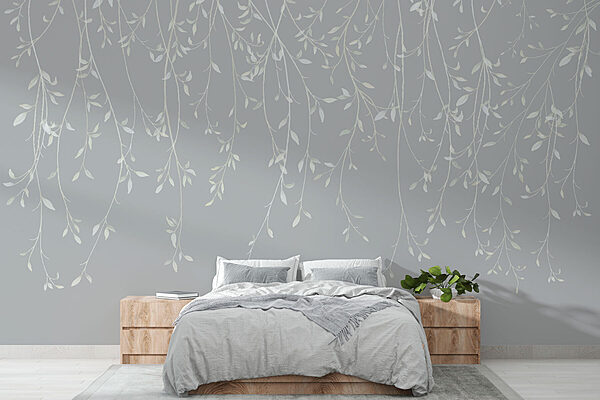 White and gray background with leaves White and gray background with leaves