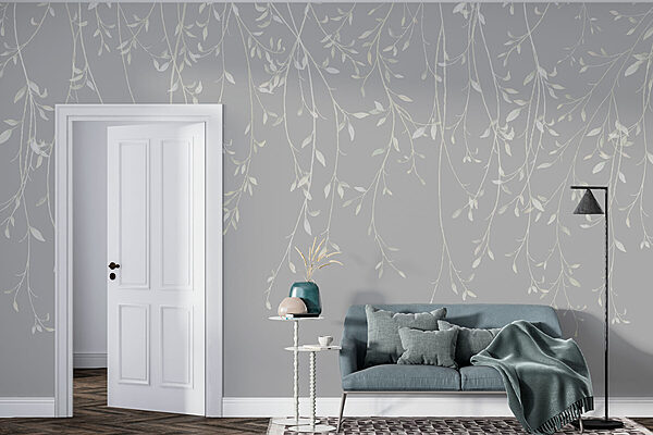 White and gray background with leaves White and gray background with leaves