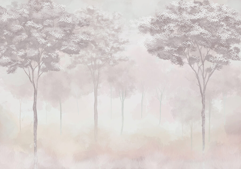 Group of trees in a foggy forest Group of trees in a foggy forest