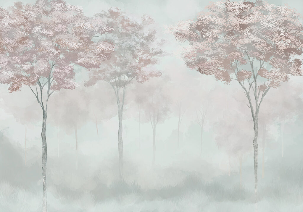 Foggy forest with trees Foggy forest with trees