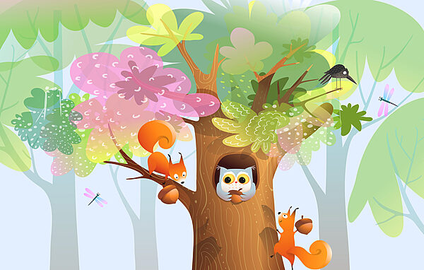 Cartoon of animals in a tree Cartoon of animals in a tree
