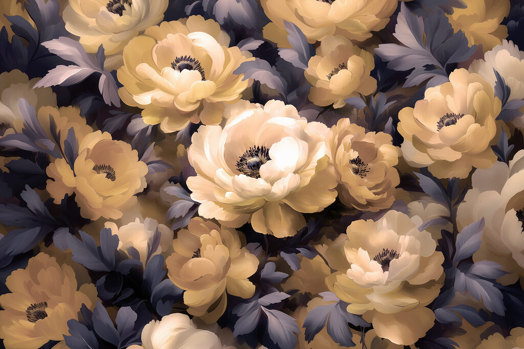 Group of flowers with leaves Group of flowers with leaves
