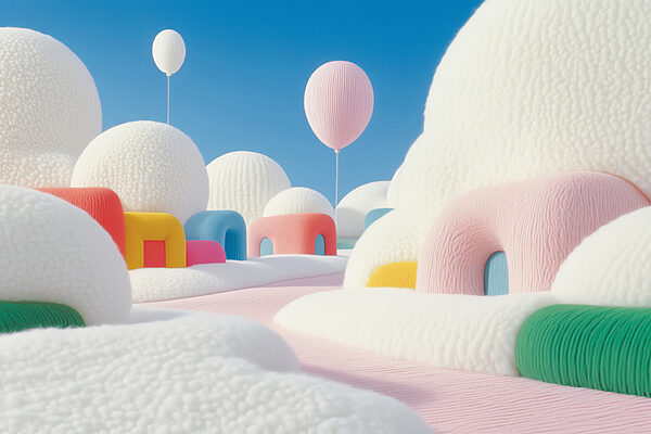 Landscape with balloons and buildings Landscape with balloons and buildings