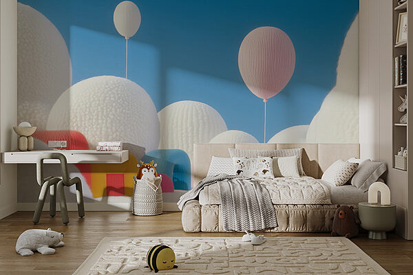 Landscape with balloons and buildings Landscape with balloons and buildings
