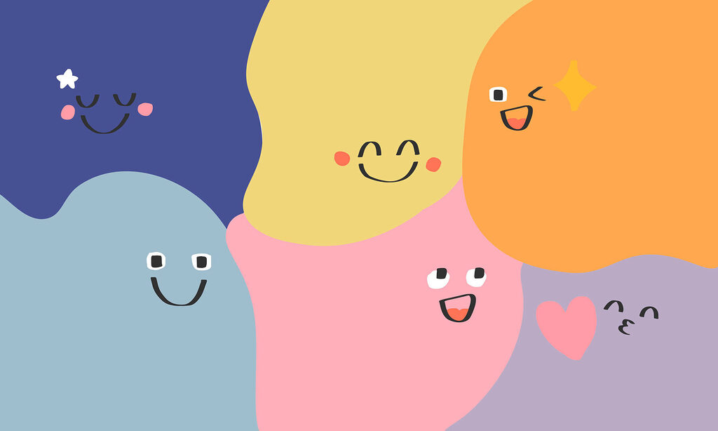 Group of colorful shapes with faces Group of colorful shapes with faces