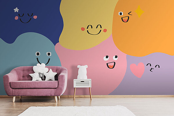 Group of colorful shapes with faces Group of colorful shapes with faces