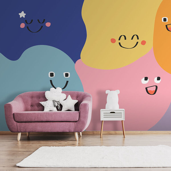 Group of colorful shapes with faces Group of colorful shapes with faces