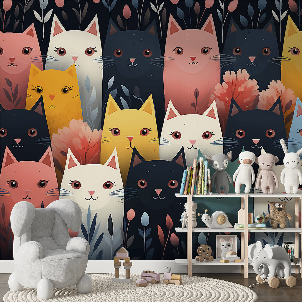 Group of cats with flowers