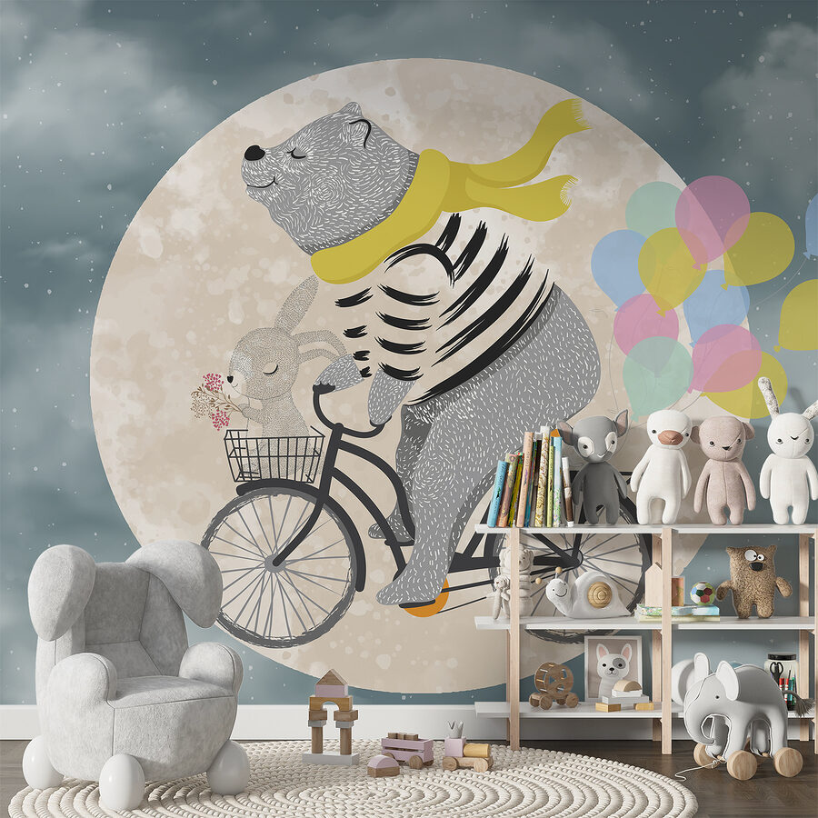 Bear riding a bicycle with balloons Bear riding a bicycle with balloons