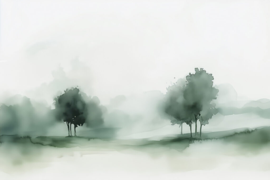Group of trees in a foggy landscape Group of trees in a foggy landscape