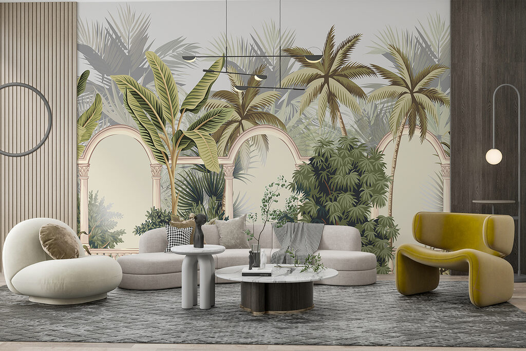 Wallpaper with palm trees and arches Wallpaper with palm trees and arches