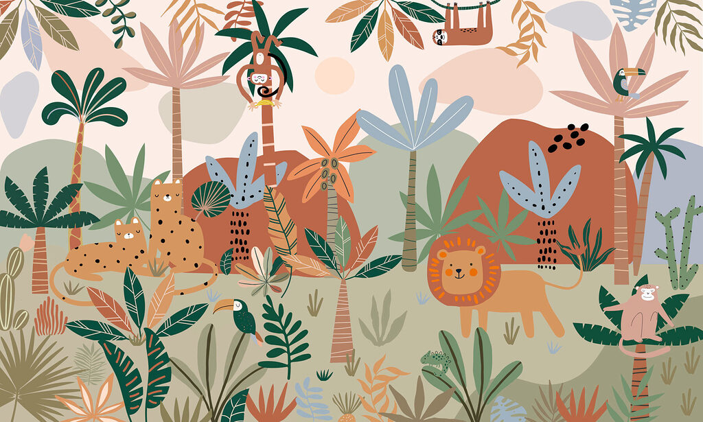 Cartoon of animals in a jungle Cartoon of animals in a jungle