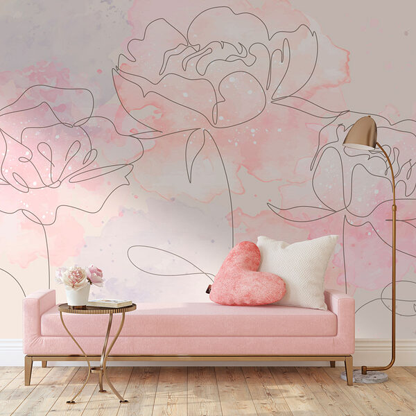 Drawing of flowers on a pink background Drawing of flowers on a pink background