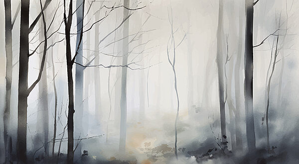 Foggy forest with trees Foggy forest with trees