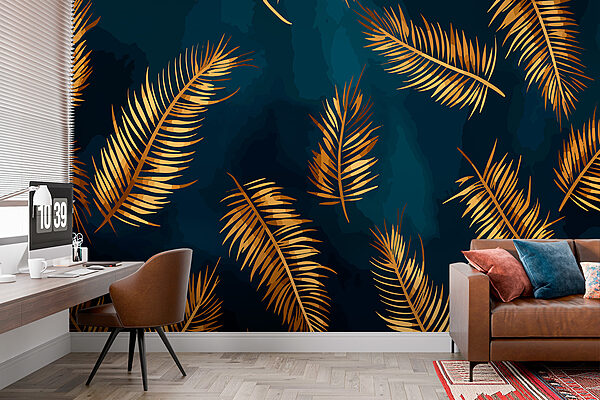 Wall murals Wall murals Bronze leaves against dark elegance (SKU: w01743)