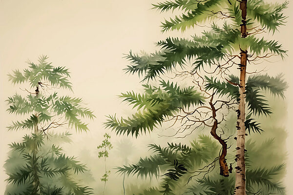 Painting of trees and fog Painting of trees and fog