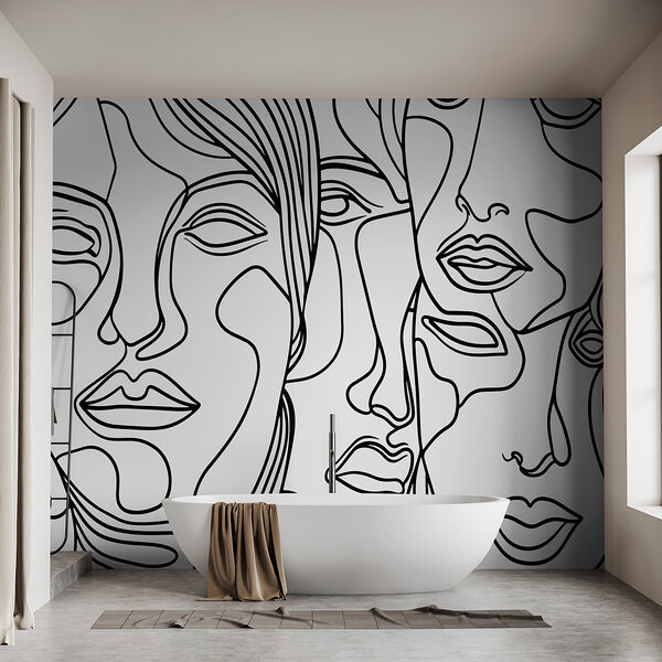 Black and white drawing of faces Black and white drawing of faces