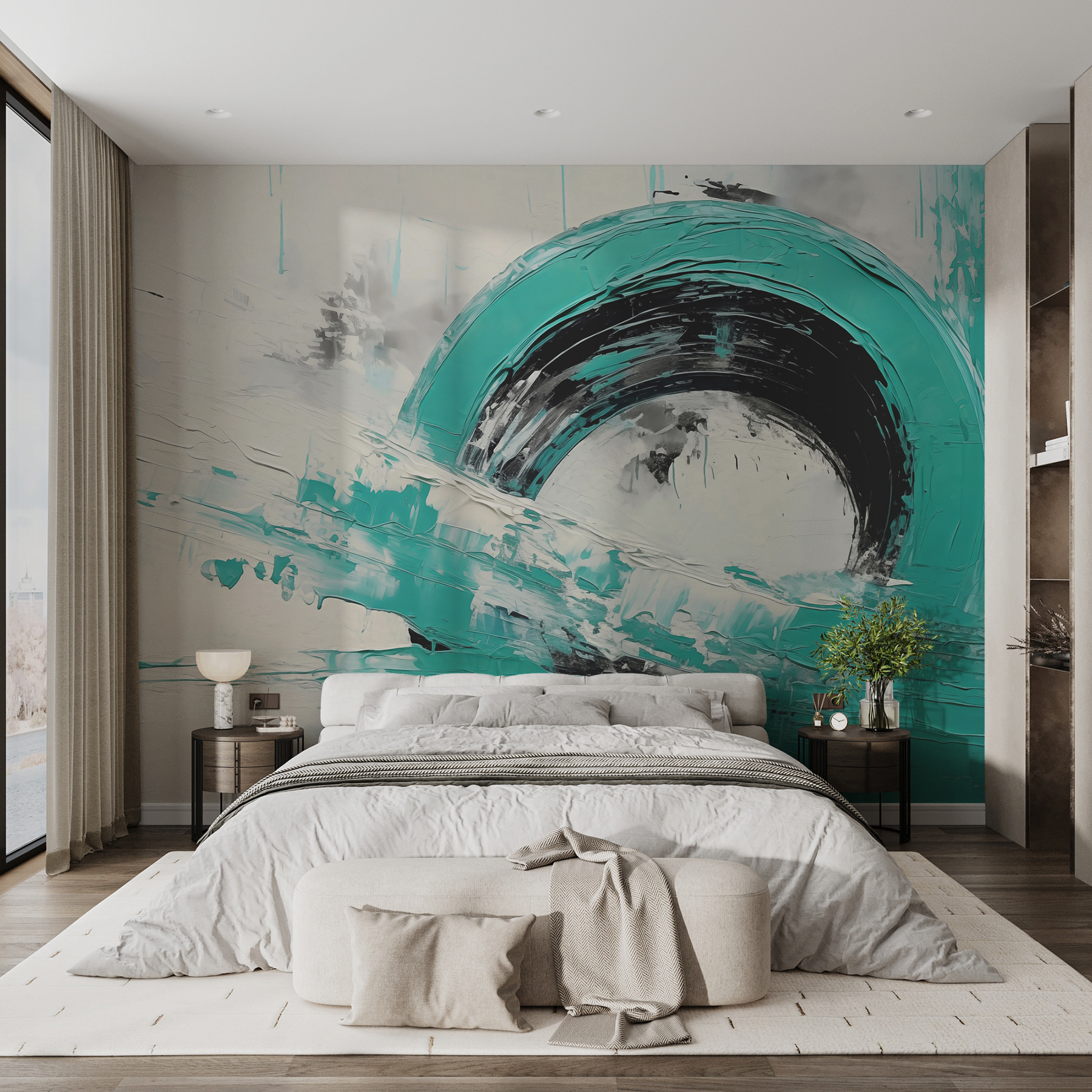 Painting of a circle with black and white paint