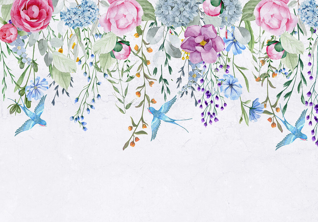 Floral border with flowers and birds Floral border with flowers and birds
