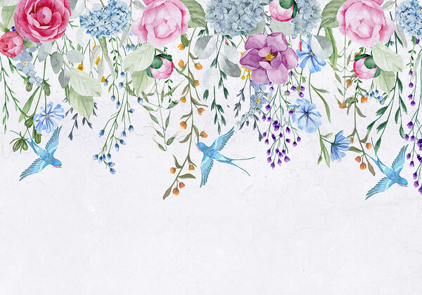 Floral border with flowers and birds Floral border with flowers and birds
