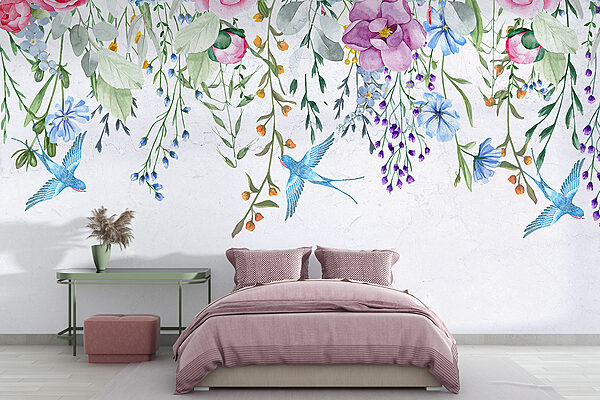 Floral border with flowers and birds Floral border with flowers and birds
