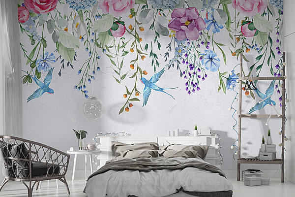 Floral border with flowers and birds Floral border with flowers and birds