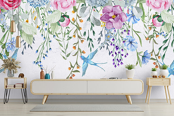 Floral border with flowers and birds Floral border with flowers and birds