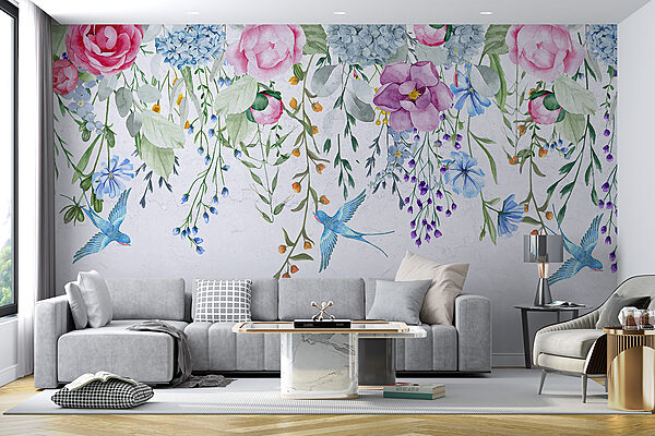 Floral border with flowers and birds Floral border with flowers and birds