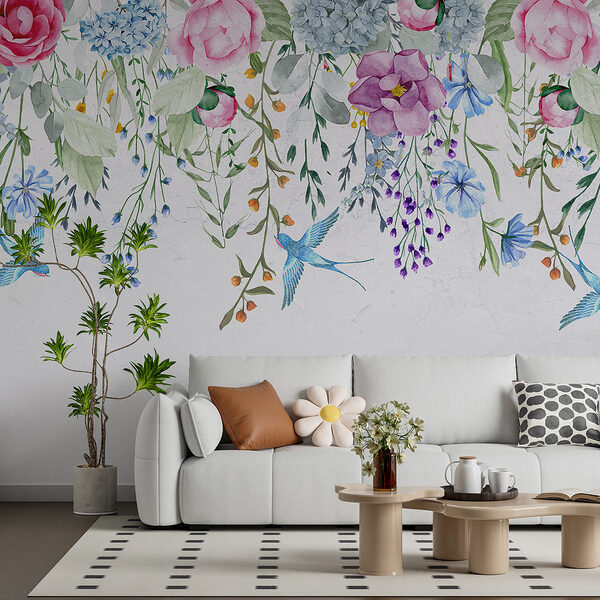 Floral border with flowers and birds Floral border with flowers and birds