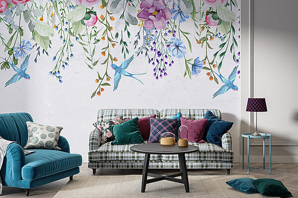 Floral border with flowers and birds Floral border with flowers and birds