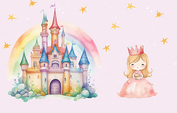 Cartoon of a princess and a castle w01397p 600x382 - Cartoon of a princess and a castle