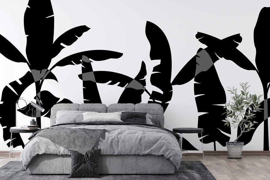 Black silhouette of a banana leaf