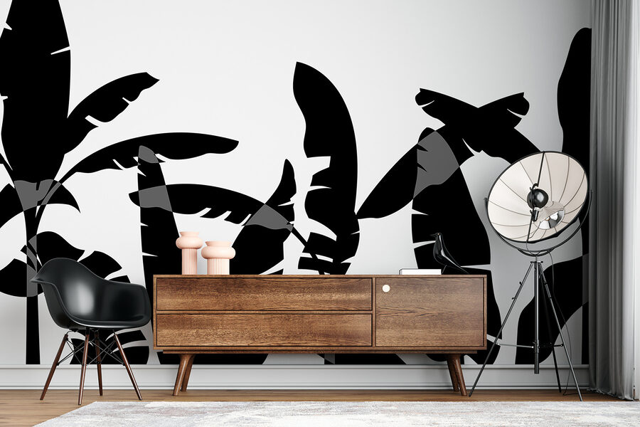 Black silhouette of a banana leaf