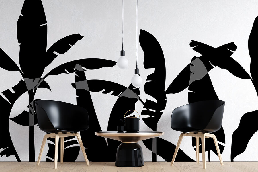 Black silhouette of a banana leaf