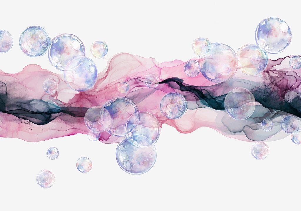 Group of bubbles in a pink and purple liquid Group of bubbles in a pink and purple liquid