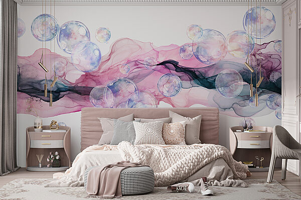 Group of bubbles in a pink and purple liquid Group of bubbles in a pink and purple liquid